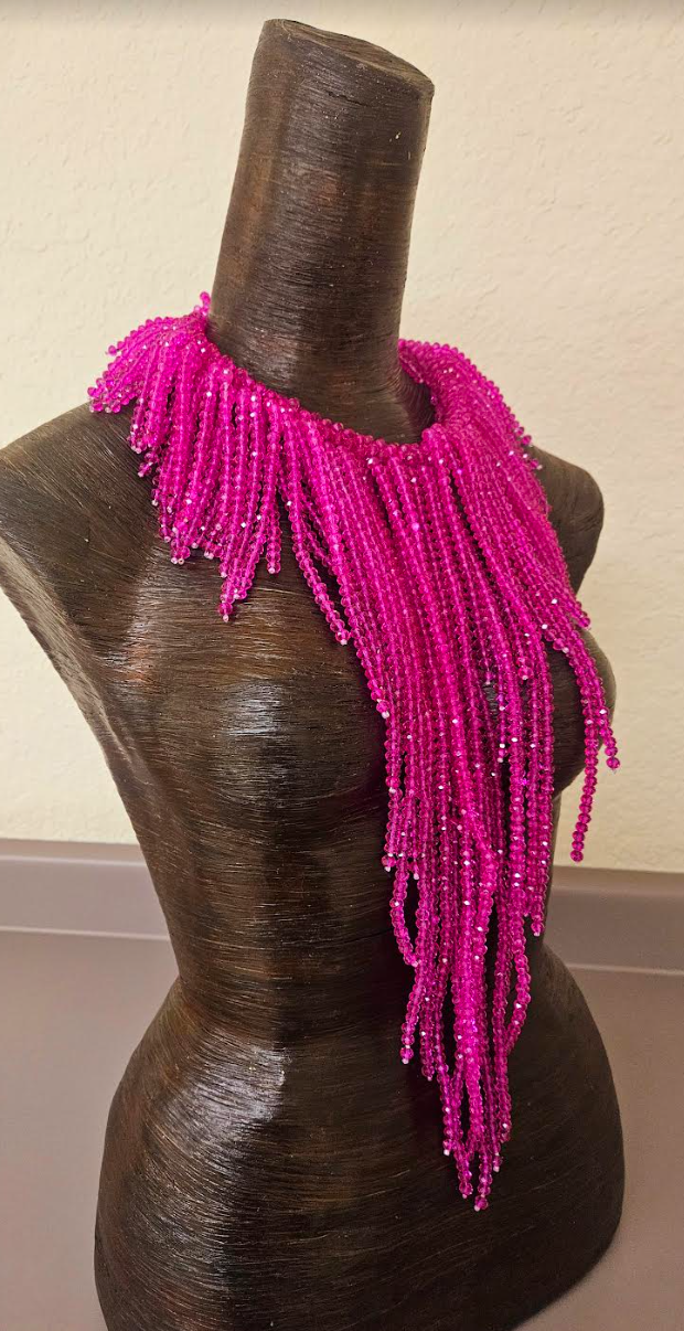 Fuchsia Crystal Waterfall Chest Piece - Hot Pink Statement Bib