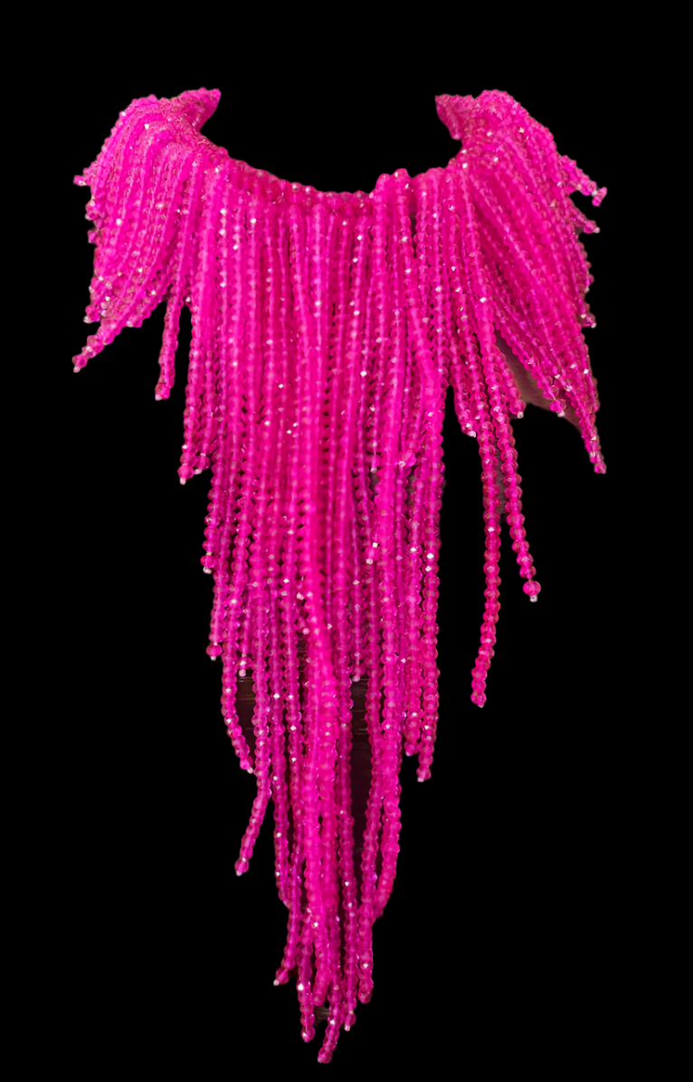 Fuchsia Crystal Waterfall Chest Piece - Hot Pink Statement Bib