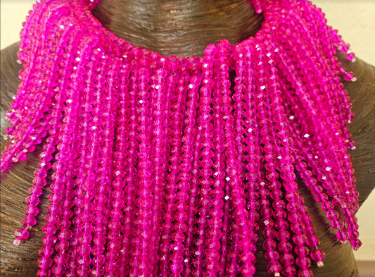 Fuchsia Crystal Waterfall Chest Piece - Hot Pink Statement Bib