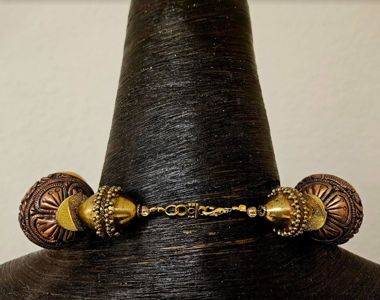Bold Copal Amber & Tibetan Copper Repousse Tribal Luxury Necklace