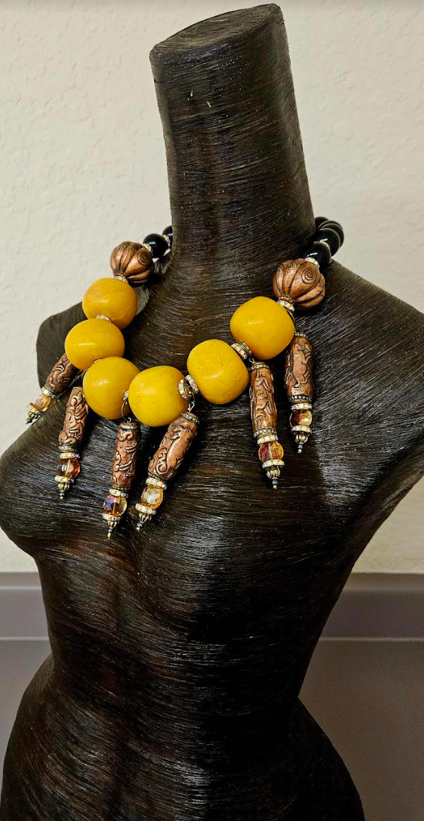 Copal Amber Ethnic Choker & Tibetan Dangles - Iris Apfel