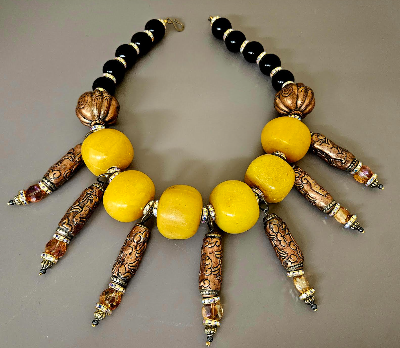 Copal Amber Ethnic Choker & Tibetan Dangles - Iris Apfel