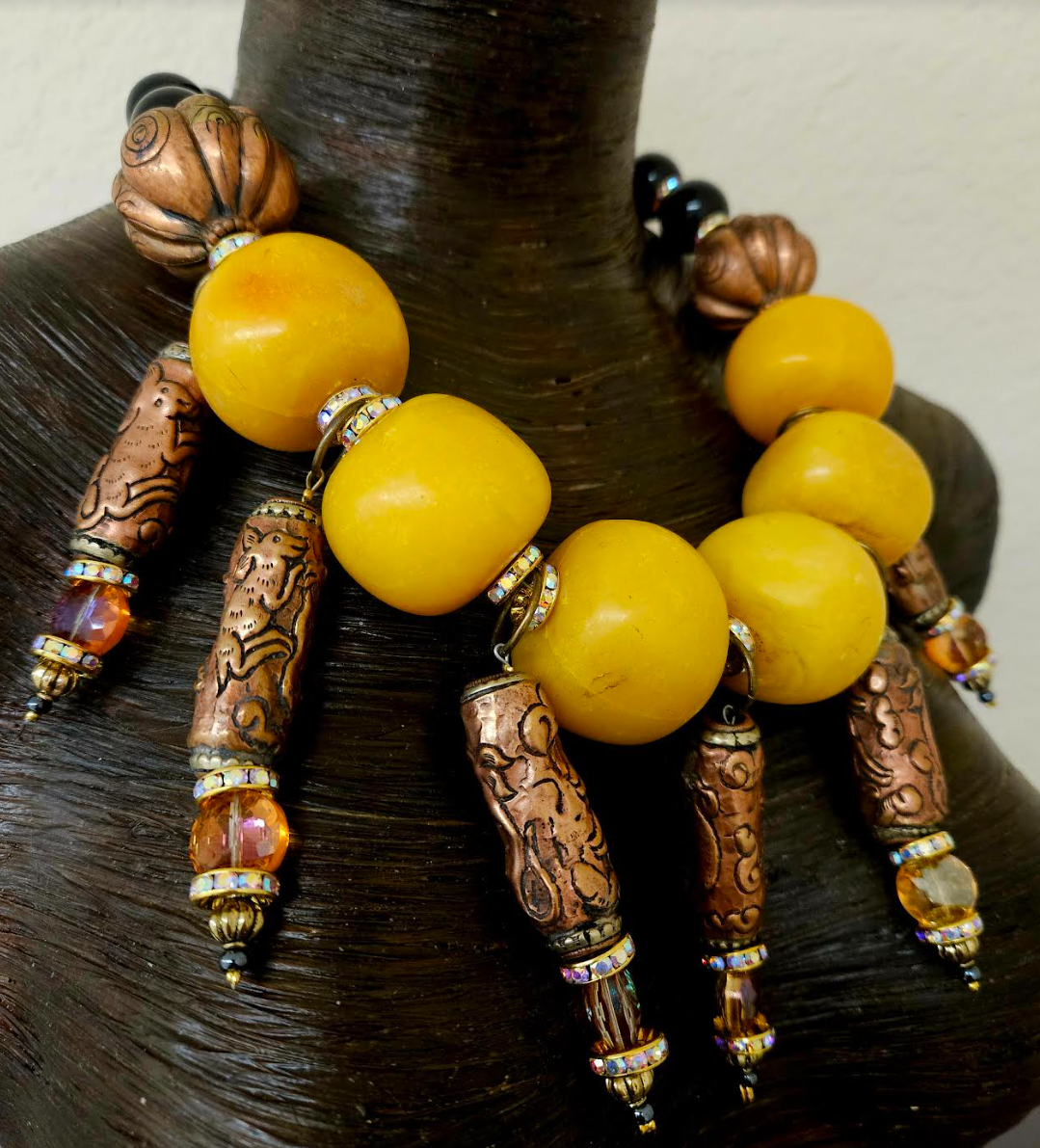Copal Amber Ethnic Choker & Tibetan Dangles - Iris Apfel