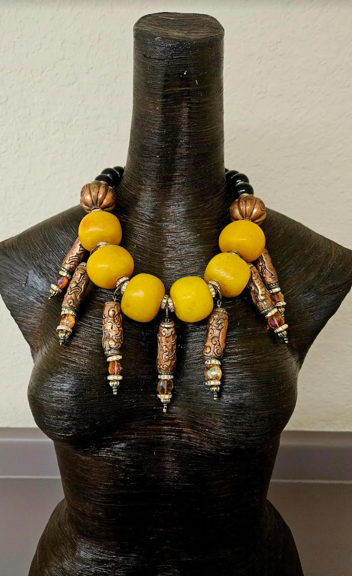 Copal Amber Ethnic Choker & Tibetan Dangles - Iris Apfel
