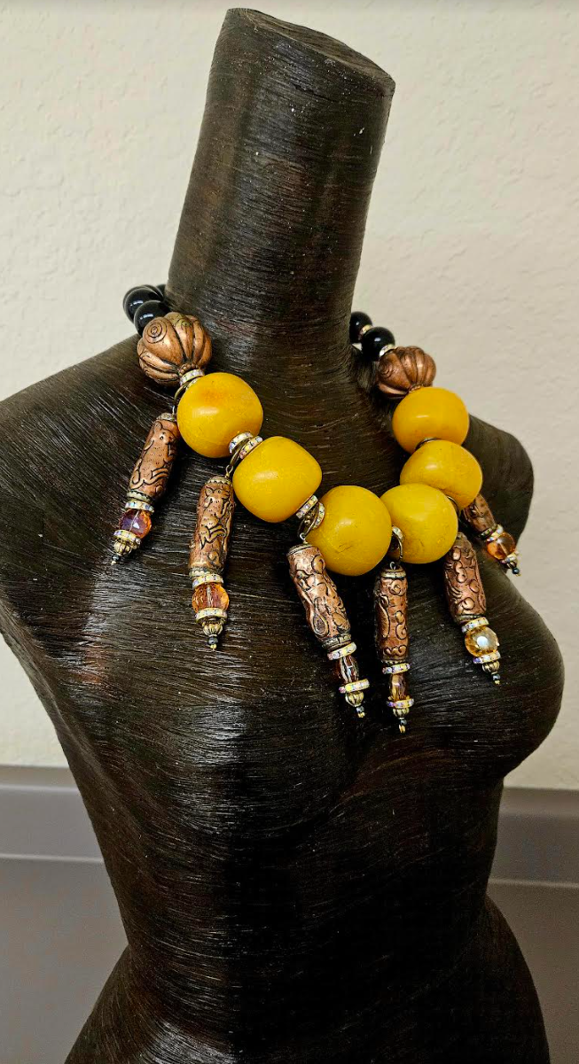 Copal Amber Ethnic Choker & Tibetan Dangles - Iris Apfel