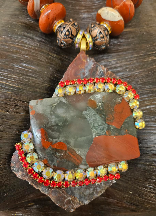 Red Agate Jasper Rondelle Luxury Necklace with Jasper Slab Gemstone Pe