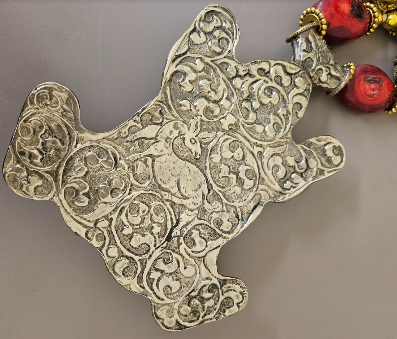 Huge Tibetan Repousse Frog Statement Gemstone Pendant - Iris Apfel