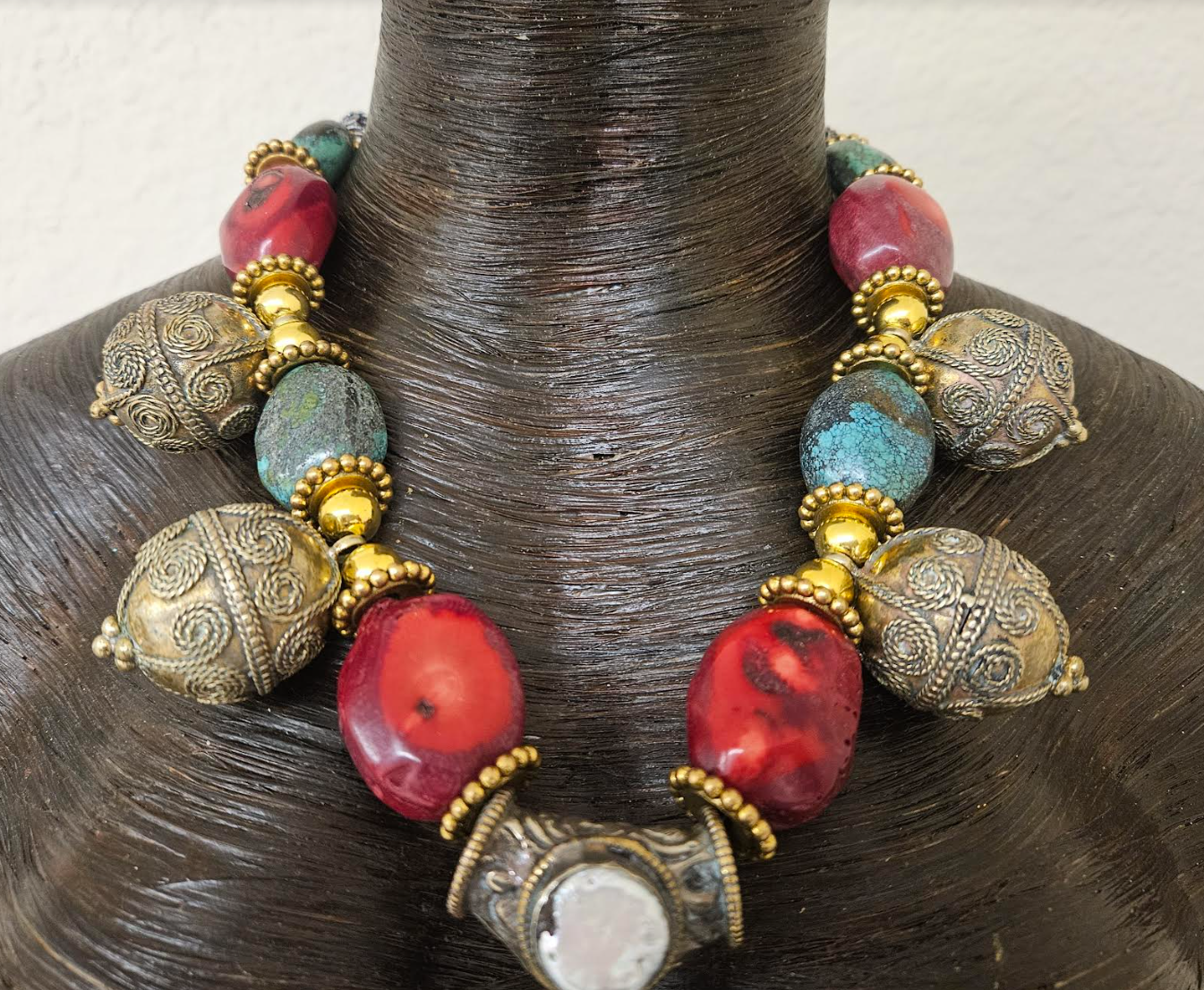 Huge Tibetan Repousse Frog Statement Gemstone Pendant - Iris Apfel