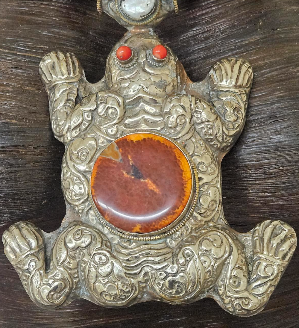 Huge Tibetan Repousse Frog Statement Gemstone Pendant - Iris Apfel