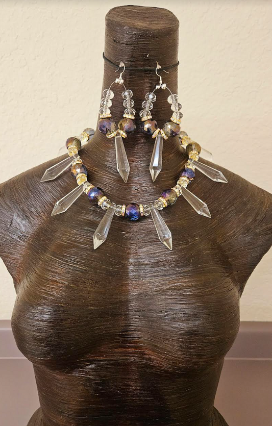 Crystal and Glass Luxury Necklace & Pierced Earring Jewelry Set