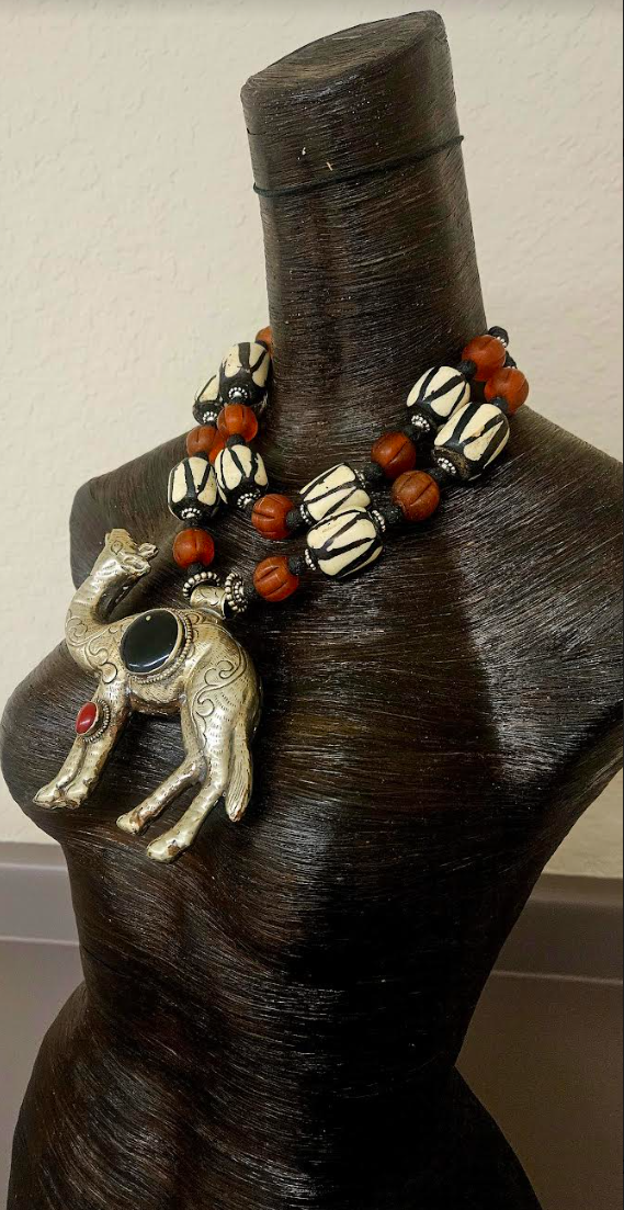 Repousse Camel & Bone Tribal Chest Piece - OOAK Boho Style Couture