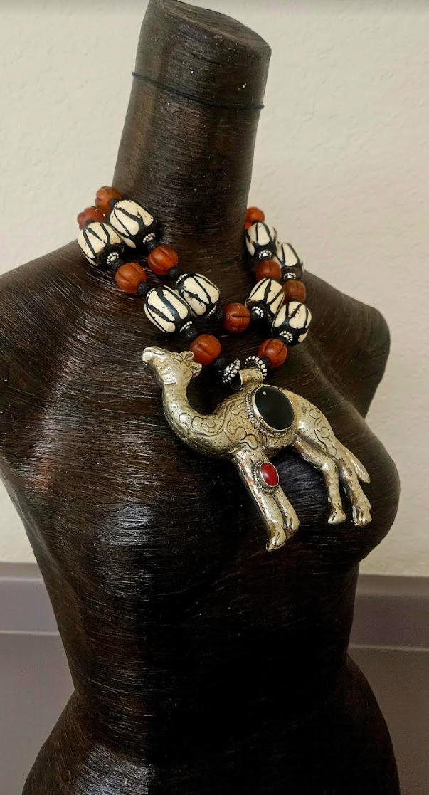 Repousse Camel & Bone Tribal Chest Piece - OOAK Boho Style Couture