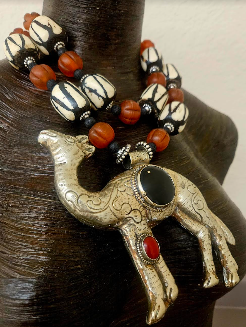 Repousse Camel & Bone Tribal Chest Piece - OOAK Boho Style Couture