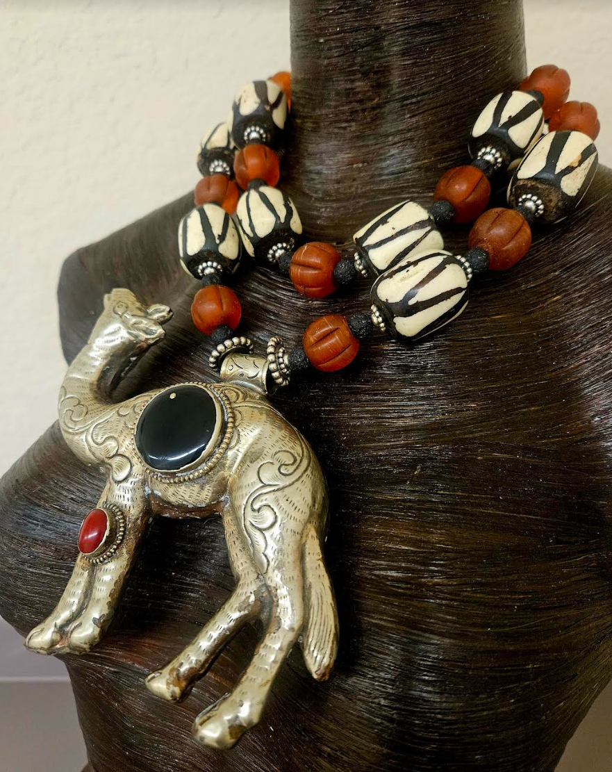 Repousse Camel & Bone Tribal Chest Piece - OOAK Boho Style Couture