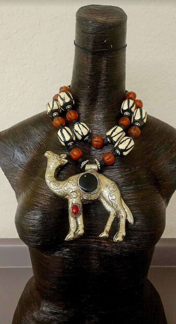 Repousse Camel & Bone Tribal Chest Piece - OOAK Boho Style Couture