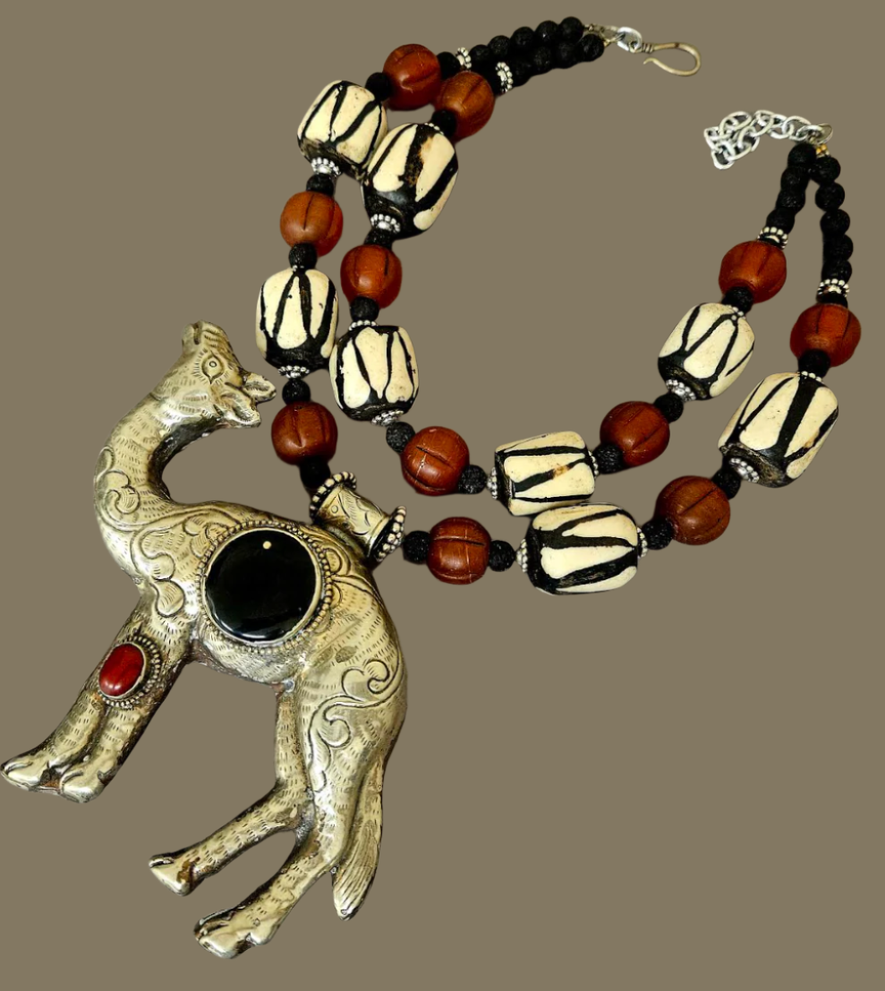 Repousse Camel & Bone Tribal Chest Piece - OOAK Boho Style Couture