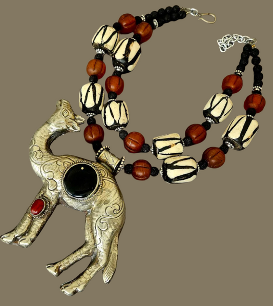 Repousse Camel & Bone Tribal Chest Piece - OOAK Boho Style Couture