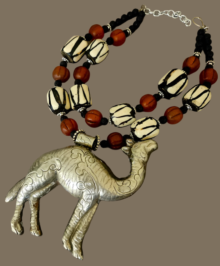 Repousse Camel & Bone Tribal Chest Piece - OOAK Boho Style Couture