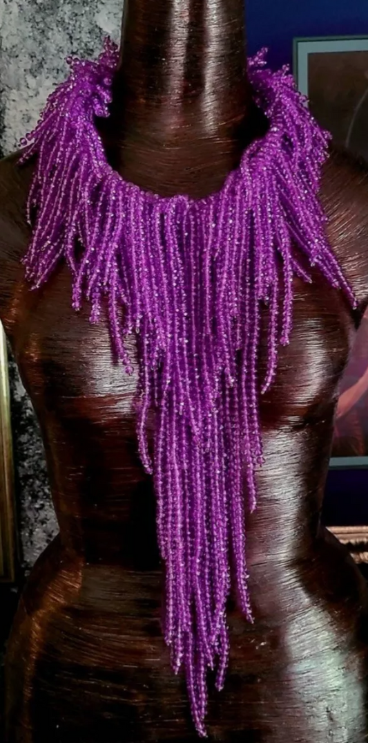 Purple Crystal Waterfall Chest Piece - Stunning Statement Necklace