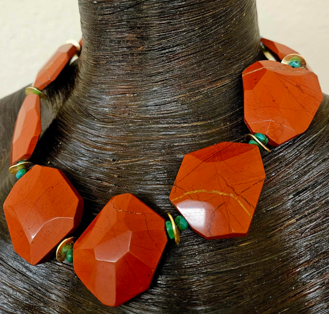 Faceted Rustic Red Agate Jasper Statement Luxury Necklace Neck Candy