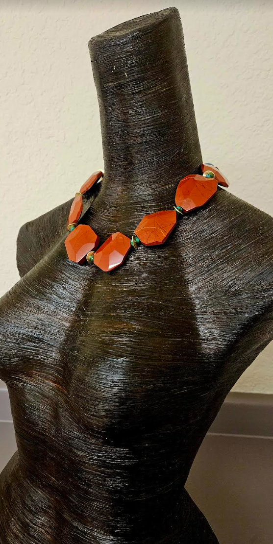 Faceted Rustic Red Agate Jasper Statement Luxury Necklace Neck Candy
