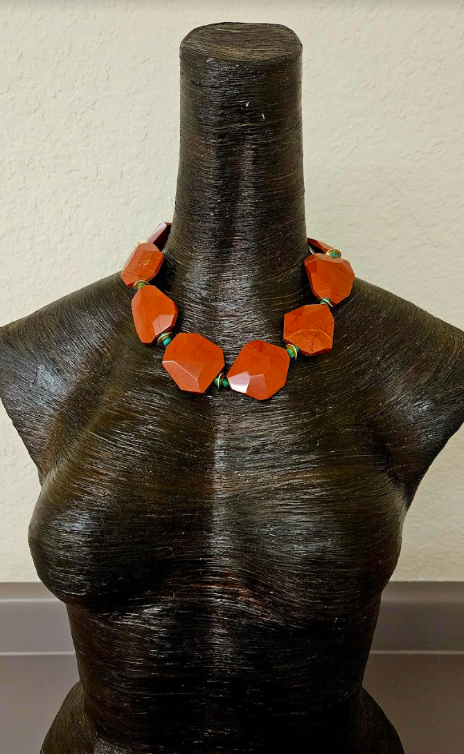 Faceted Rustic Red Agate Jasper Statement Luxury Necklace Neck Candy