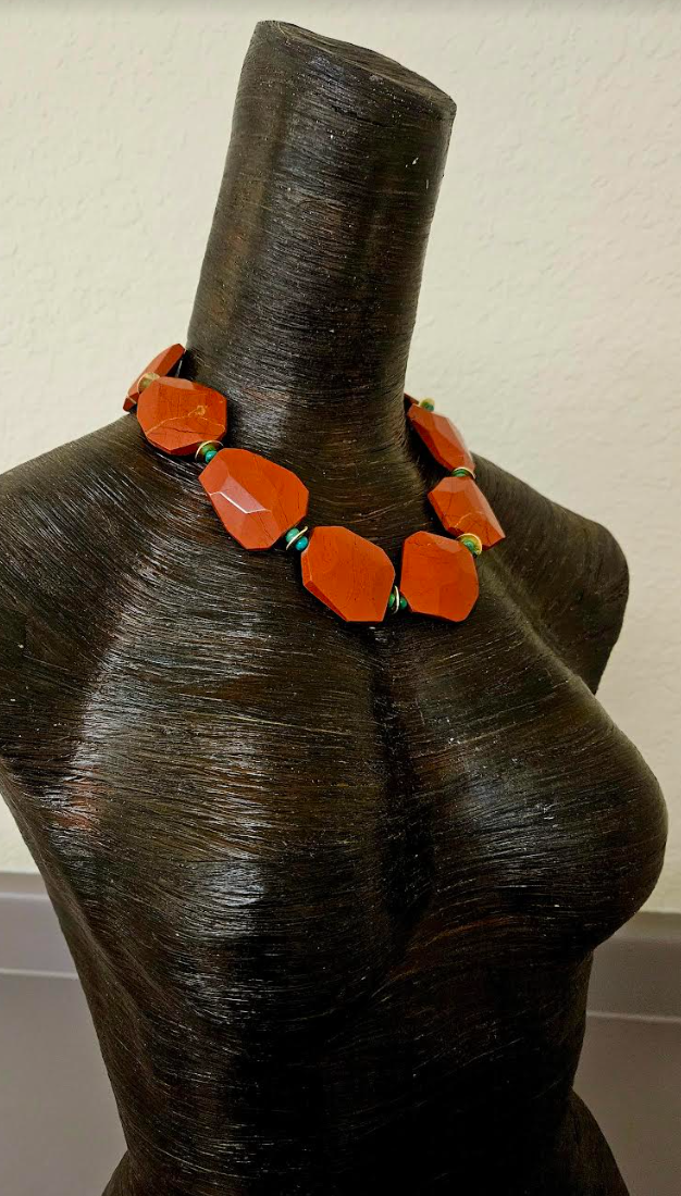 Faceted Rustic Red Agate Jasper Statement Luxury Necklace Neck Candy