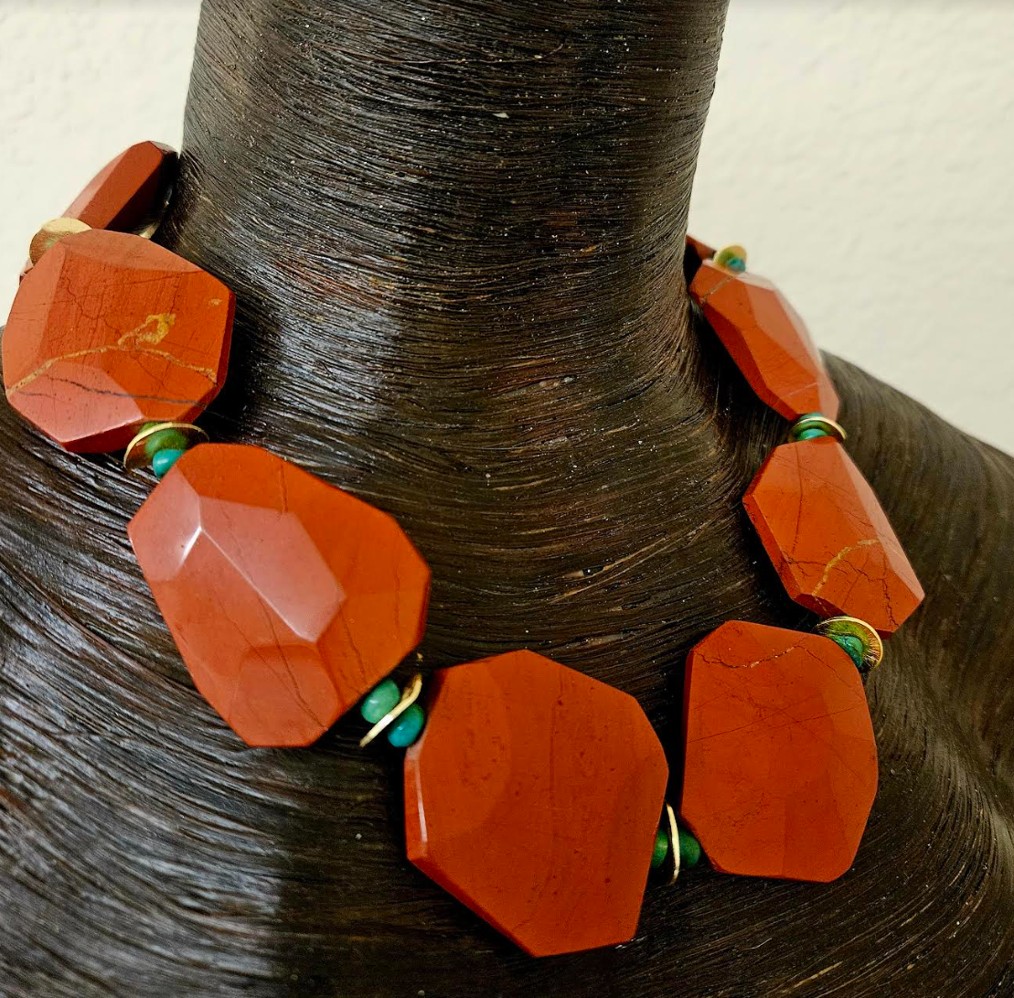 Faceted Rustic Red Agate Jasper Statement Luxury Necklace Neck Candy