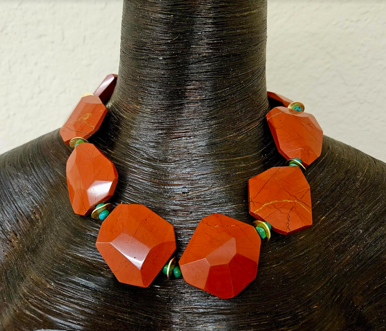 Faceted Rustic Red Agate Jasper Statement Luxury Necklace Neck Candy
