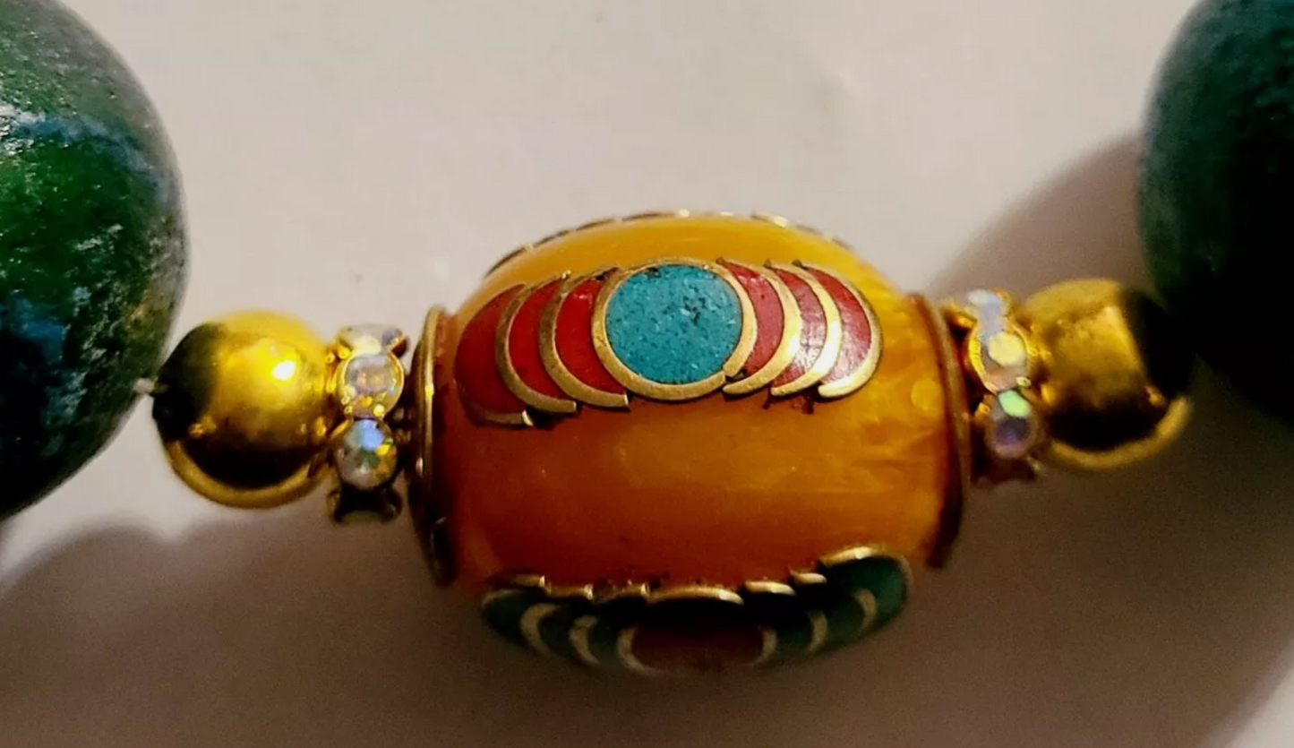 Big Beaded Chrysocolla & Resin Beaded Choker Iris Apfel Style Nec