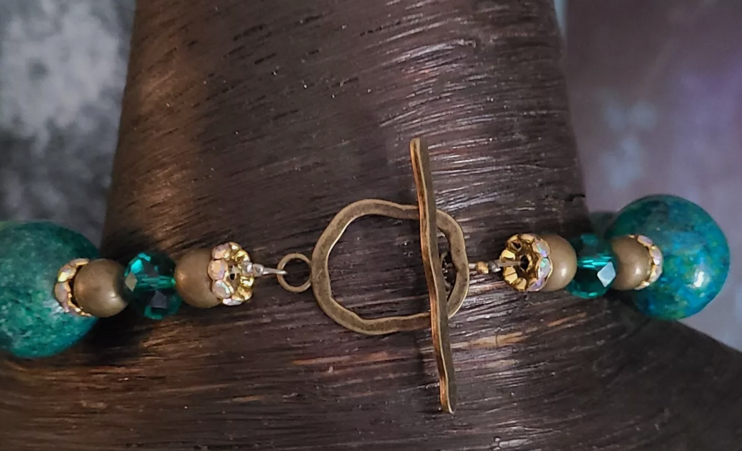 Big Beaded Chrysocolla & Resin Beaded Choker Iris Apfel Style Nec