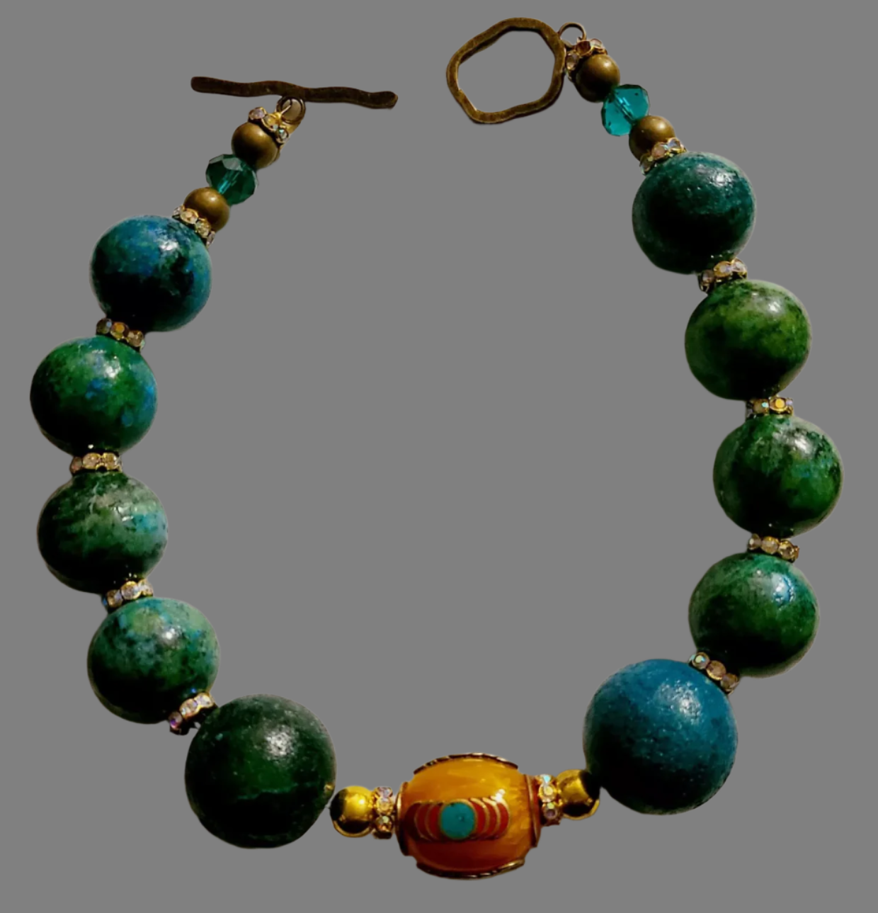 Big Beaded Chrysocolla & Resin Beaded Choker Iris Apfel Style Nec