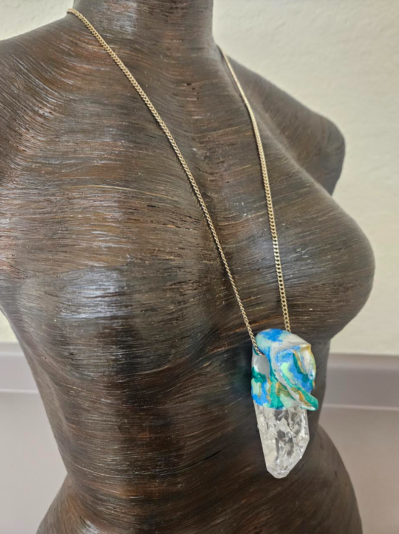 Crackle Quartz Sculpted Gemstone Pendant for Petite Women Polished &