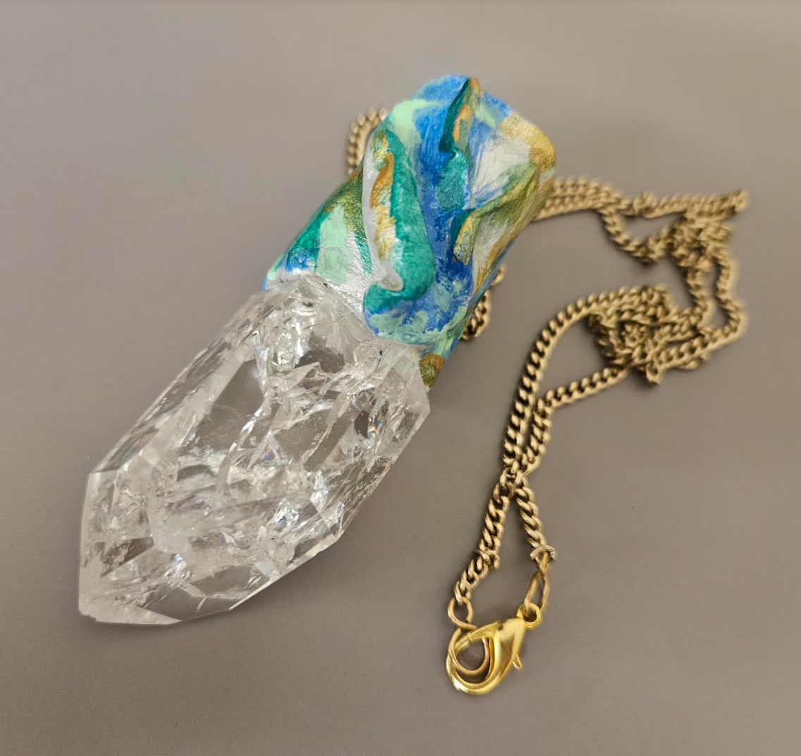 Crackle Quartz Sculpted Gemstone Pendant for Petite Women Polished &