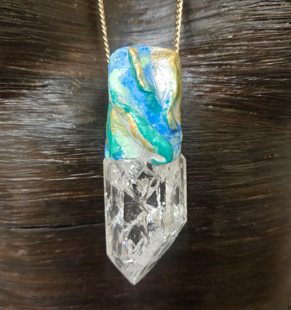 Crackle Quartz Sculpted Gemstone Pendant for Petite Women Polished &