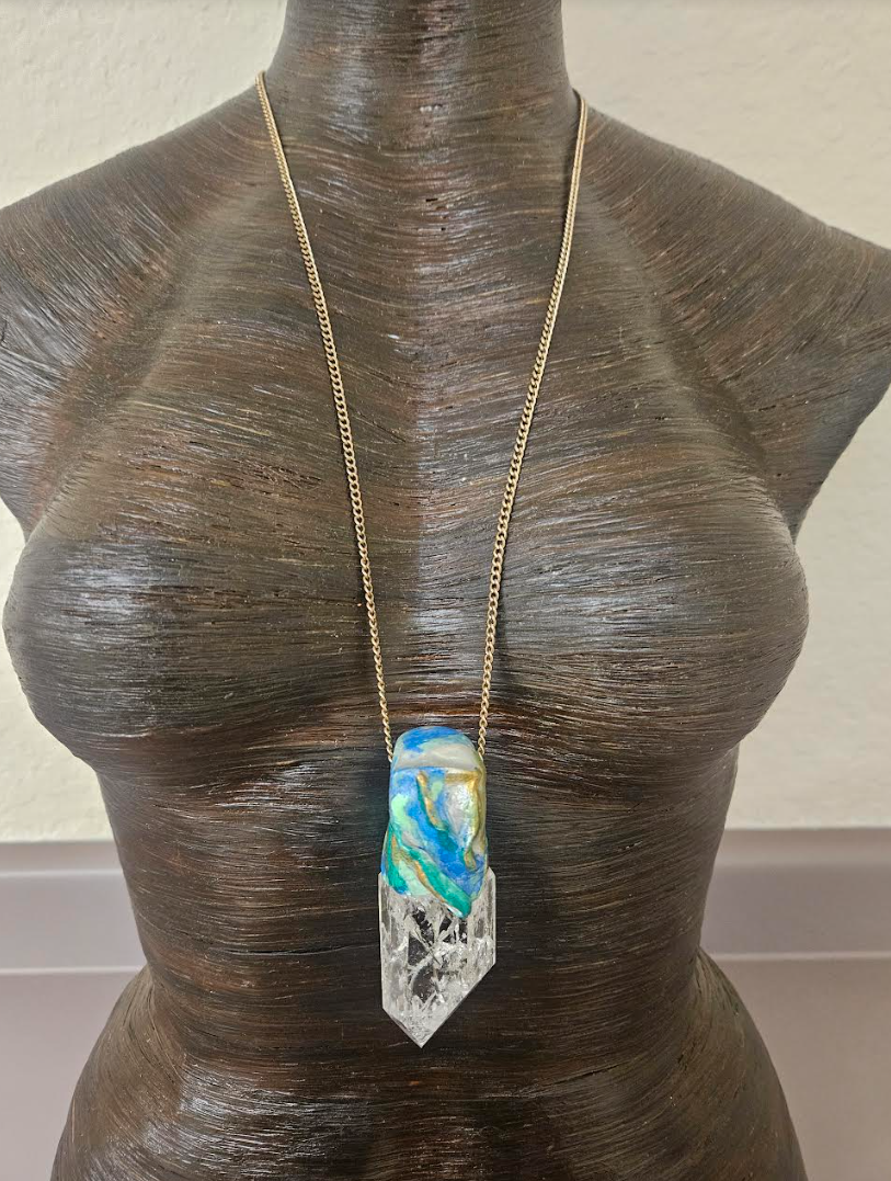 Crackle Quartz Sculpted Gemstone Pendant for Petite Women Polished &