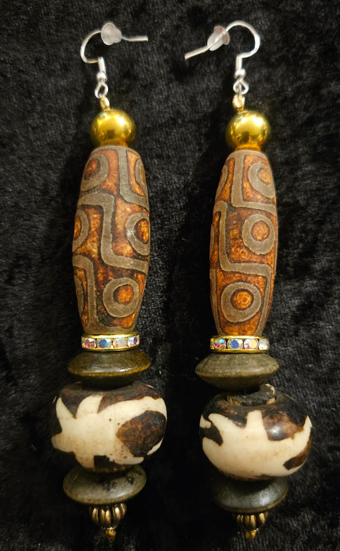Exotic Earth Tone Tribal Beaded Pierced Statement Earrings - Ethnic