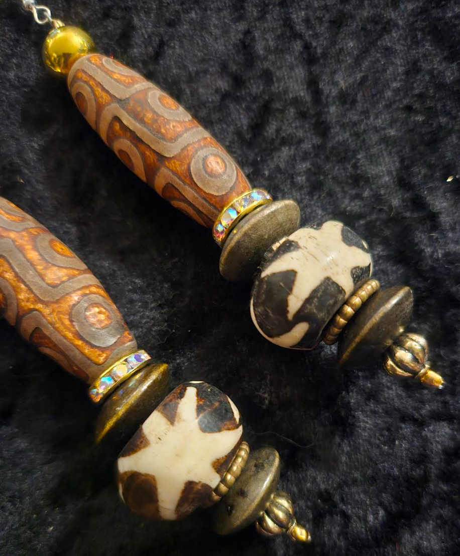 Exotic Earth Tone Tribal Beaded Pierced Statement Earrings - Ethnic