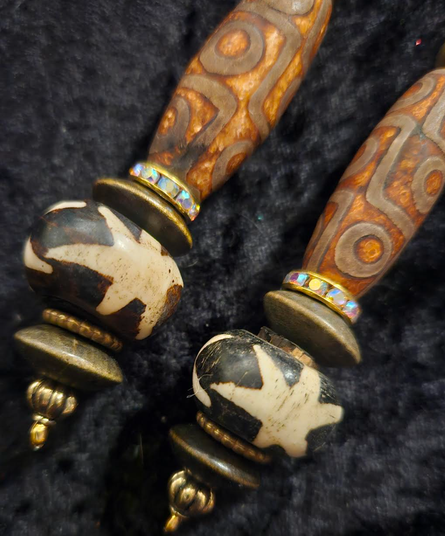 Exotic Earth Tone Tribal Beaded Pierced Statement Earrings - Ethnic