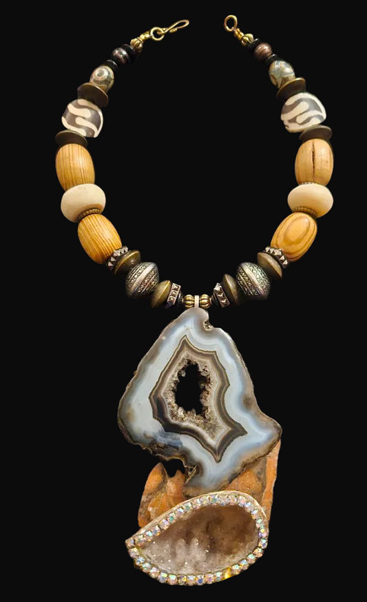 Jasper Druzy Geode Pendant - Earthy Gemstone Statement