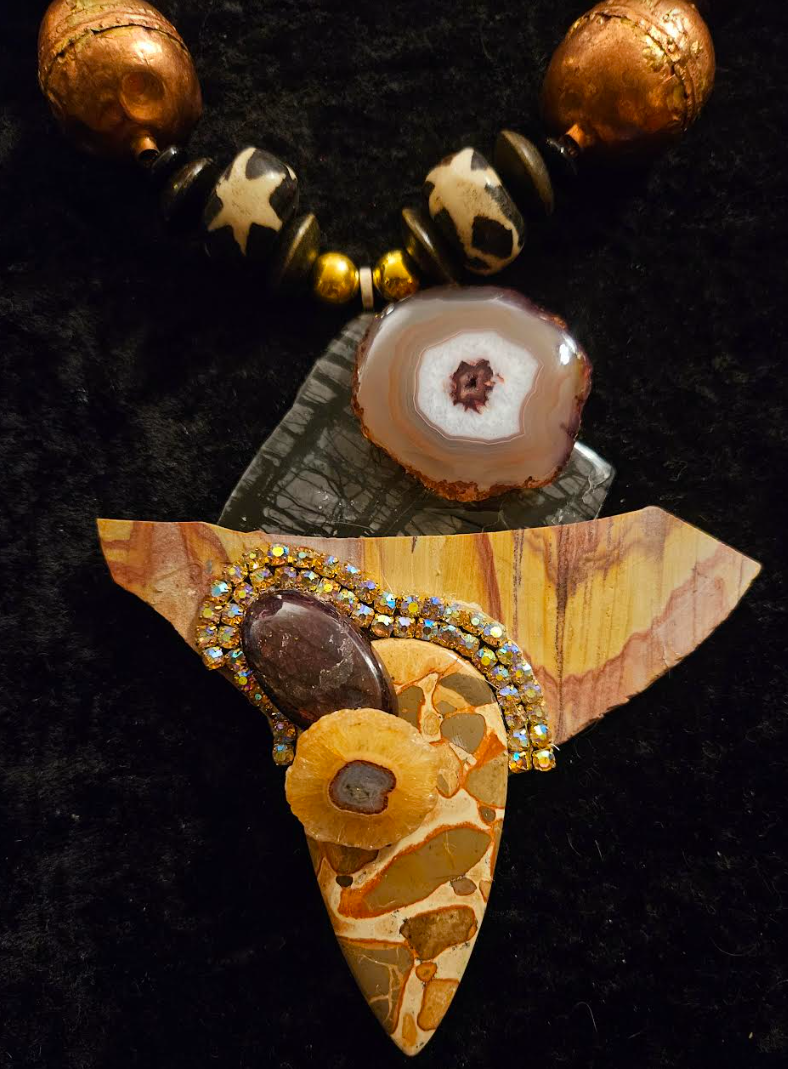 African Inspired Earth Tone Beaded Luxury Necklace with Mixed Gemstone