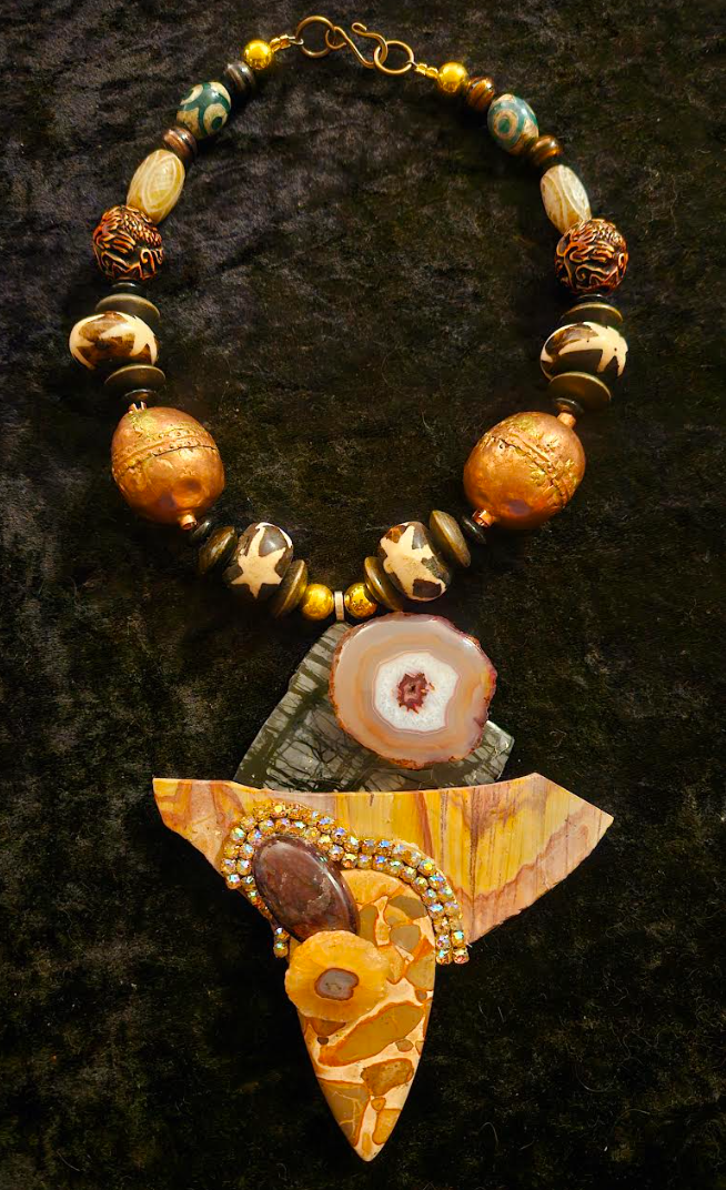 African Inspired Earth Tone Beaded Luxury Necklace with Mixed Gemstone