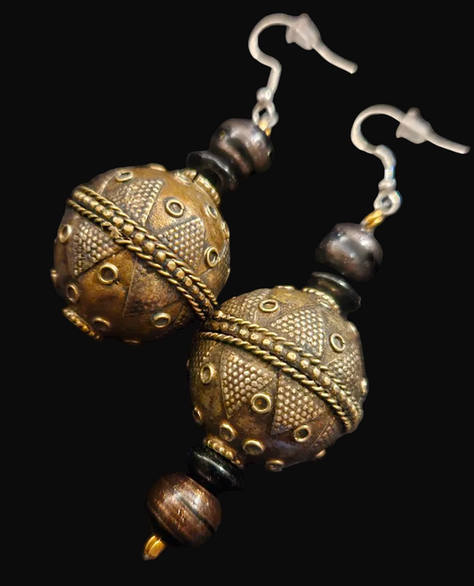 Turkman Tribal Beaded Pierced Statement Earrings Belly Dancer Nomadi
