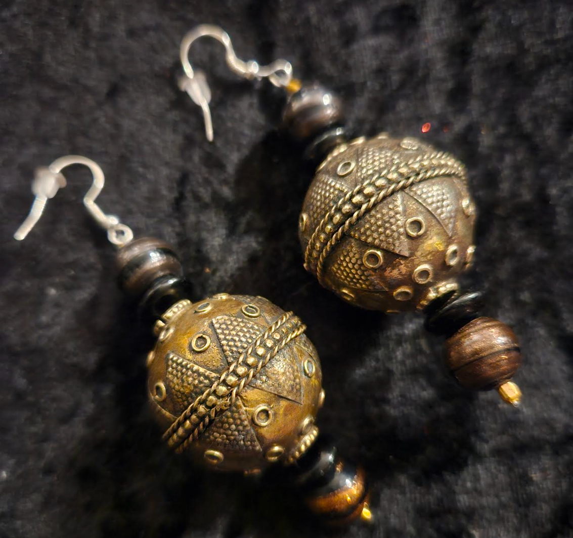 Turkman Tribal Beaded Pierced Statement Earrings Belly Dancer Nomadi