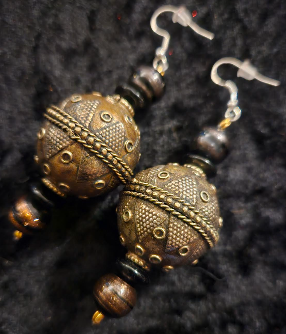 Turkman Tribal Beaded Pierced Statement Earrings Belly Dancer Nomadi
