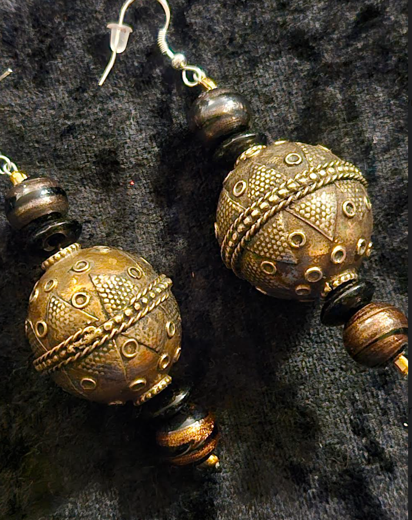 Turkman Tribal Beaded Pierced Statement Earrings Belly Dancer Nomadi