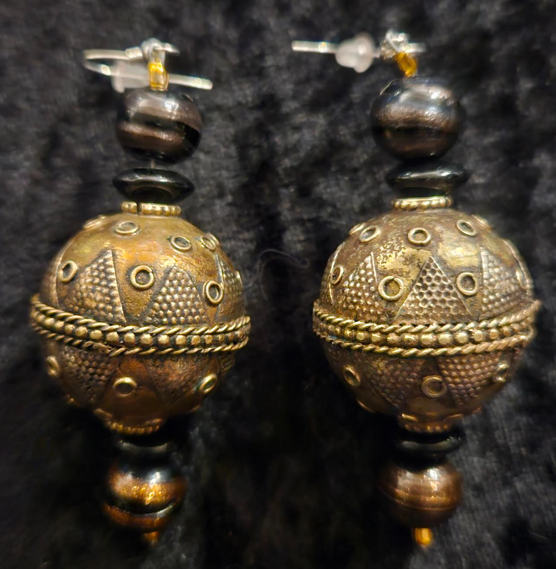 Turkman Tribal Beaded Pierced Statement Earrings Belly Dancer Nomadi