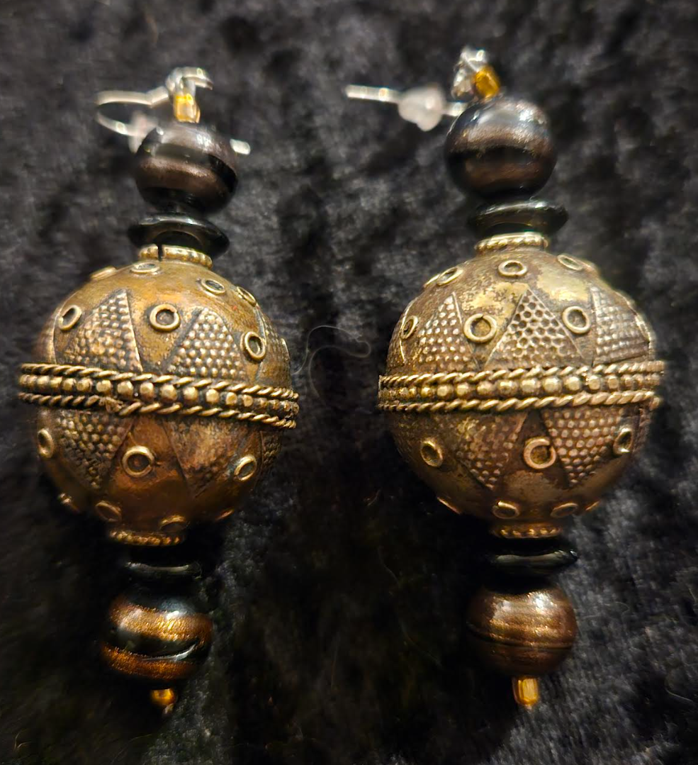 Turkman Tribal Beaded Pierced Statement Earrings Belly Dancer Nomadi