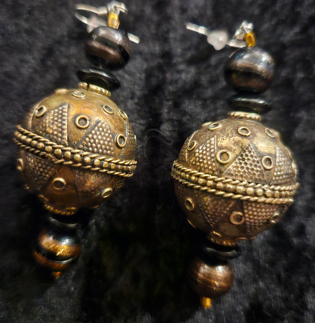 Turkman Tribal Beaded Pierced Statement Earrings Belly Dancer Nomadi