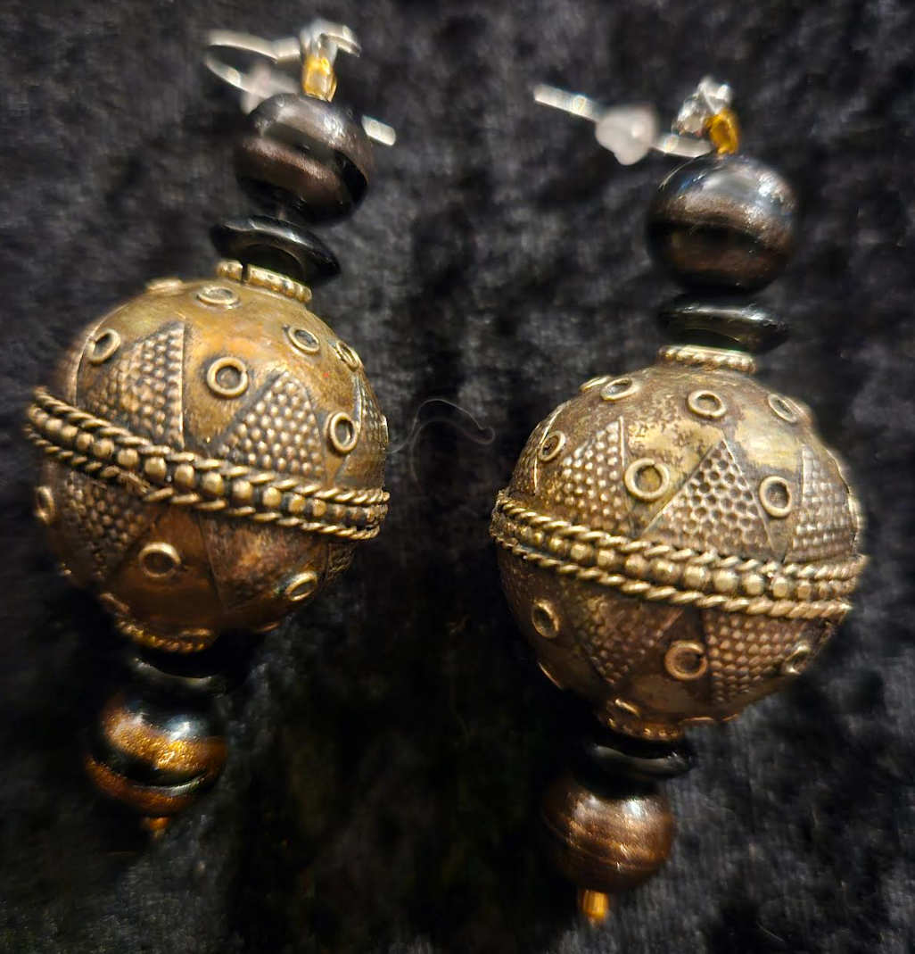 Turkman Tribal Beaded Pierced Statement Earrings Belly Dancer Nomadi